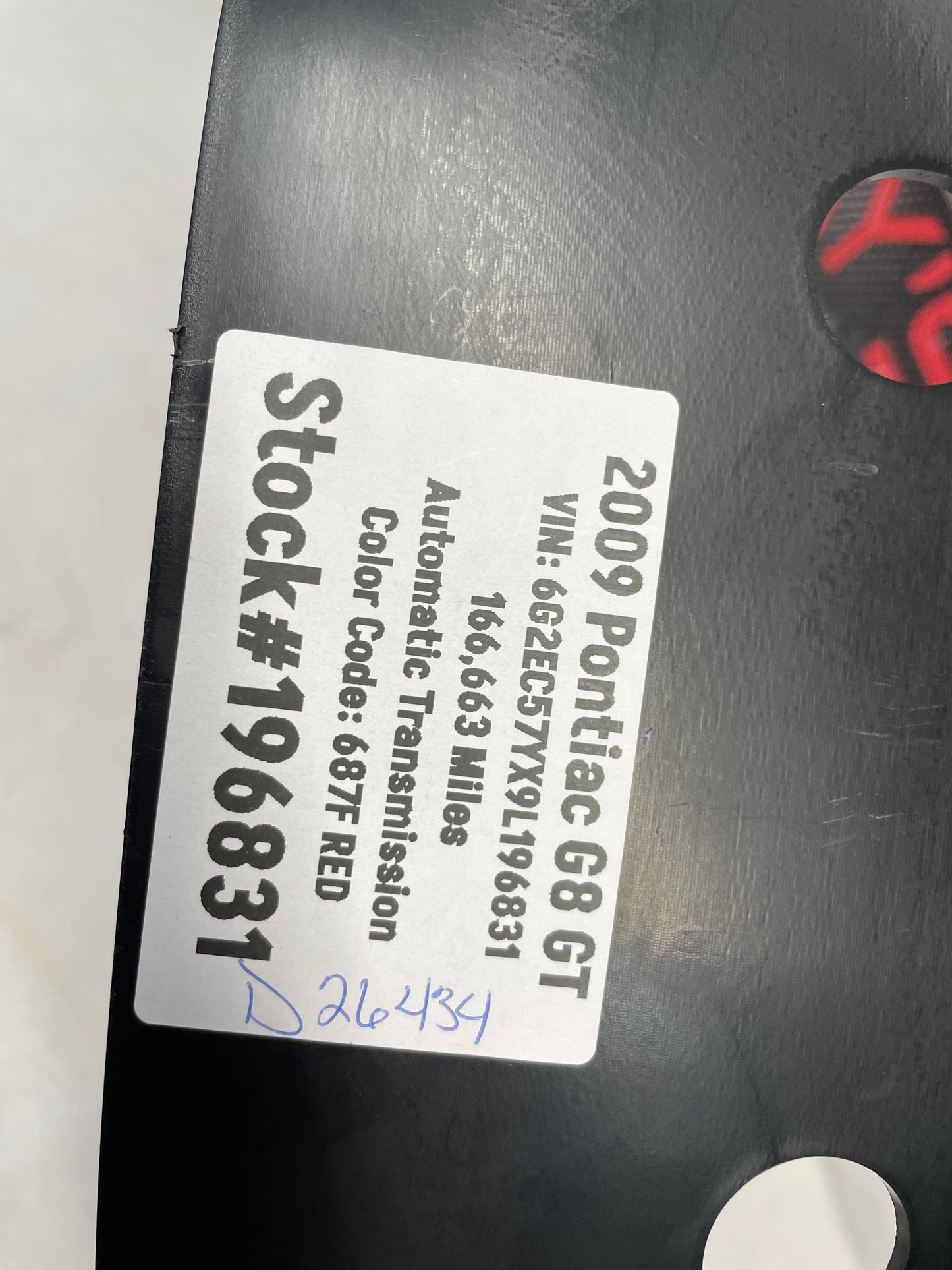2009 Pontiac G8 GT Trunk Wall Rear Interior Plastic Finish Cover Trim Panel OEM - Day's Parts Yard