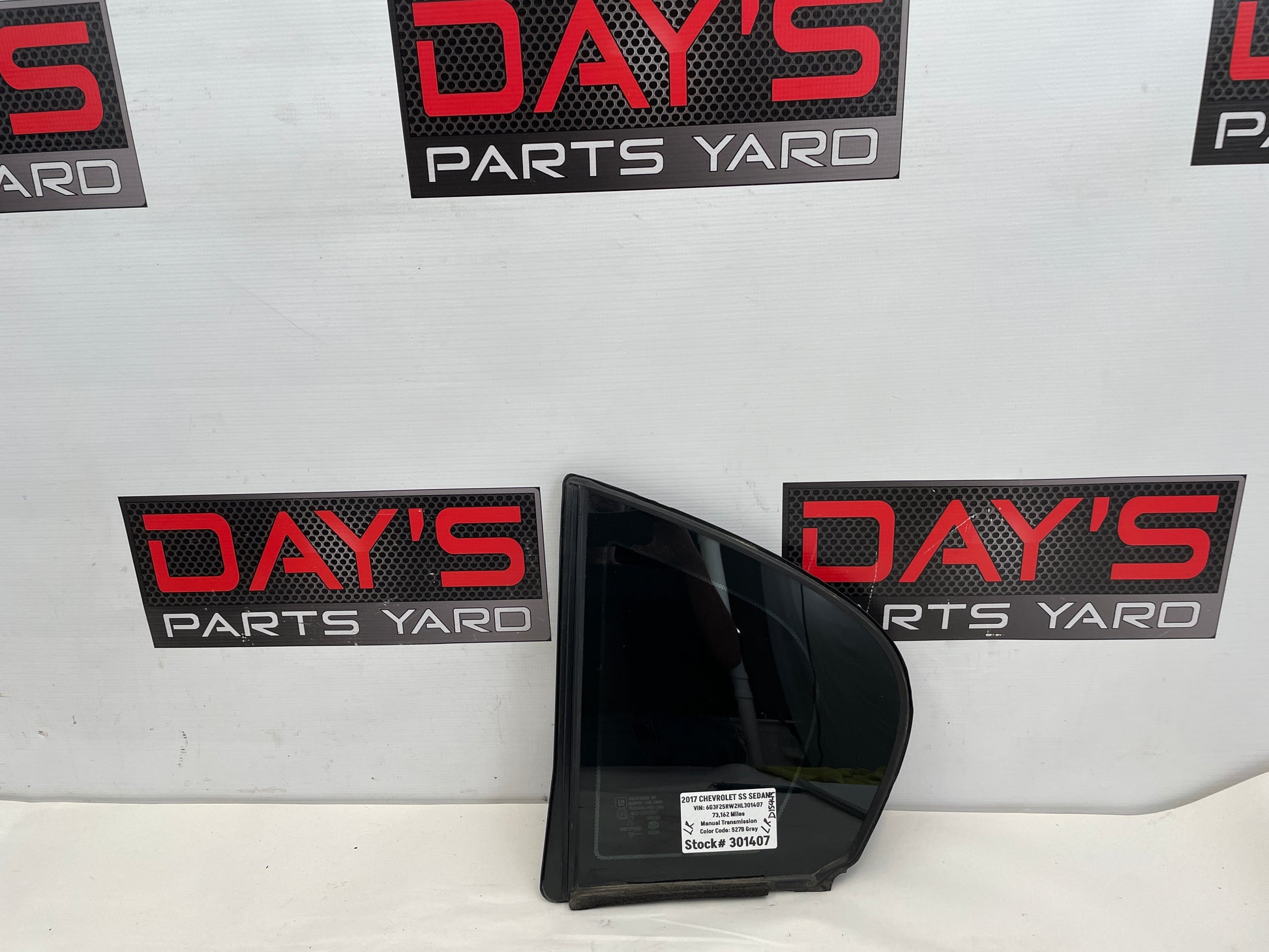2017 Chevy SS Sedan LH Driver Rear Door Window Quarter Glass OEM - Day's Parts Yard