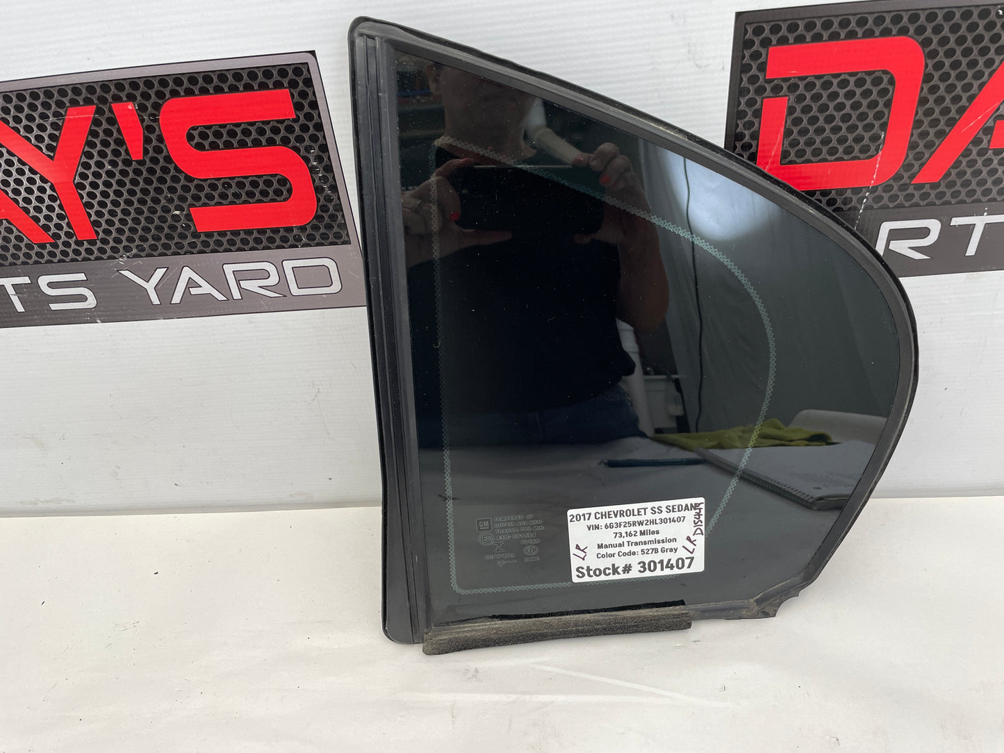 2017 Chevy SS Sedan LH Driver Rear Door Window Quarter Glass OEM - Day's Parts Yard