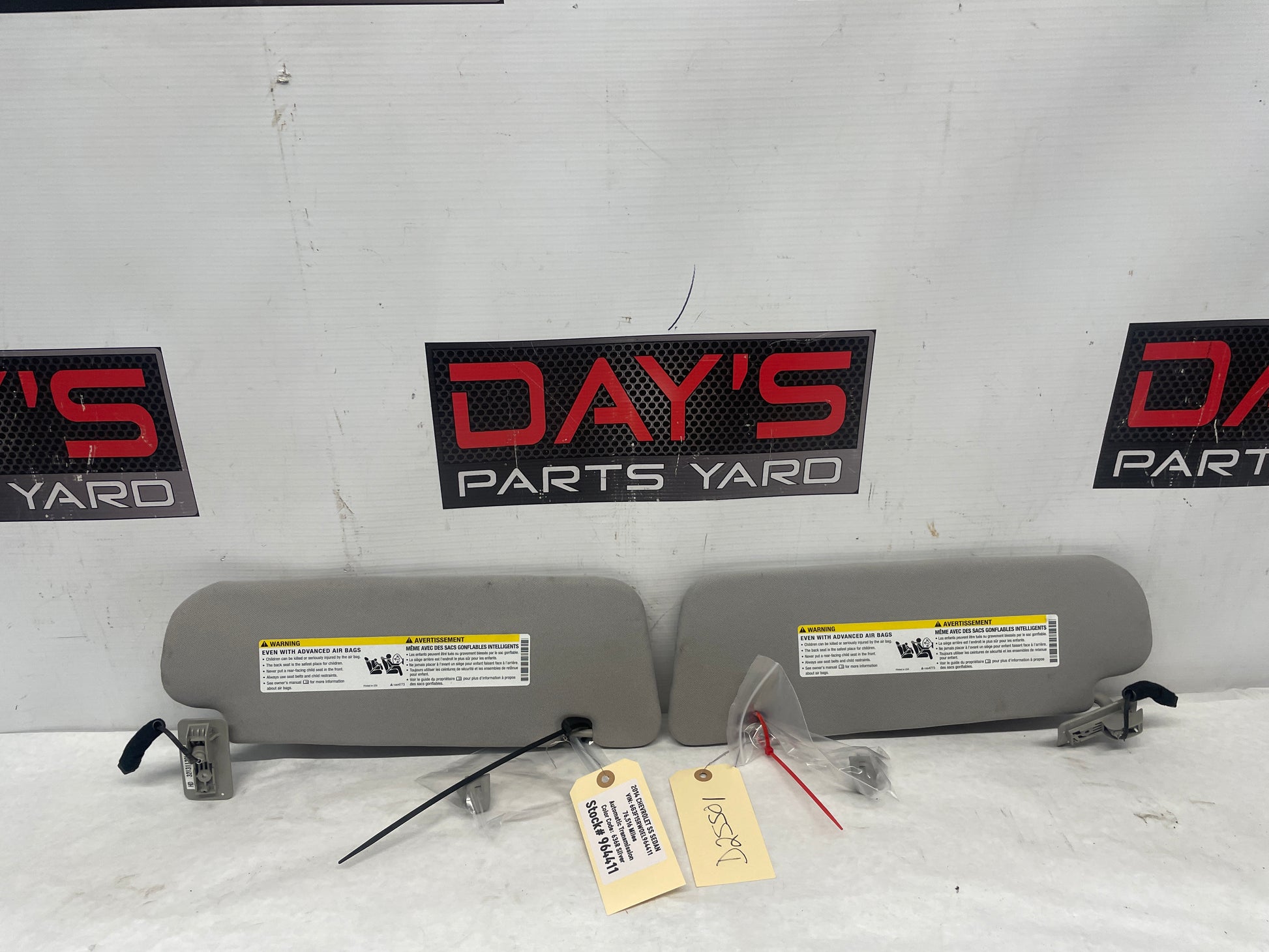 2014 Chevy SS Sedan RH & LH Sun Visor Sunvisor Shade Set w/ Clips OEM - Day's Parts Yard