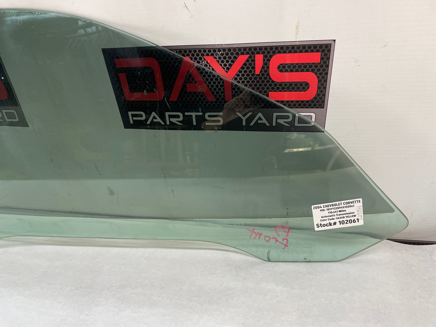 2004 Chevy C5 Corvette RH Passenger Front Door Window Glass OEM - Day's Parts Yard