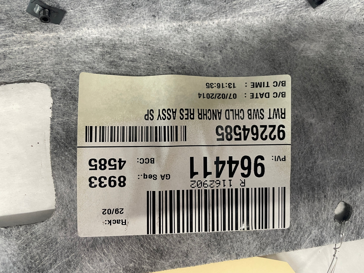 2014 Chevy SS Sedan Rear Package Deck Tray Parcel Shelf Trim Lid OEM - Day's Parts Yard