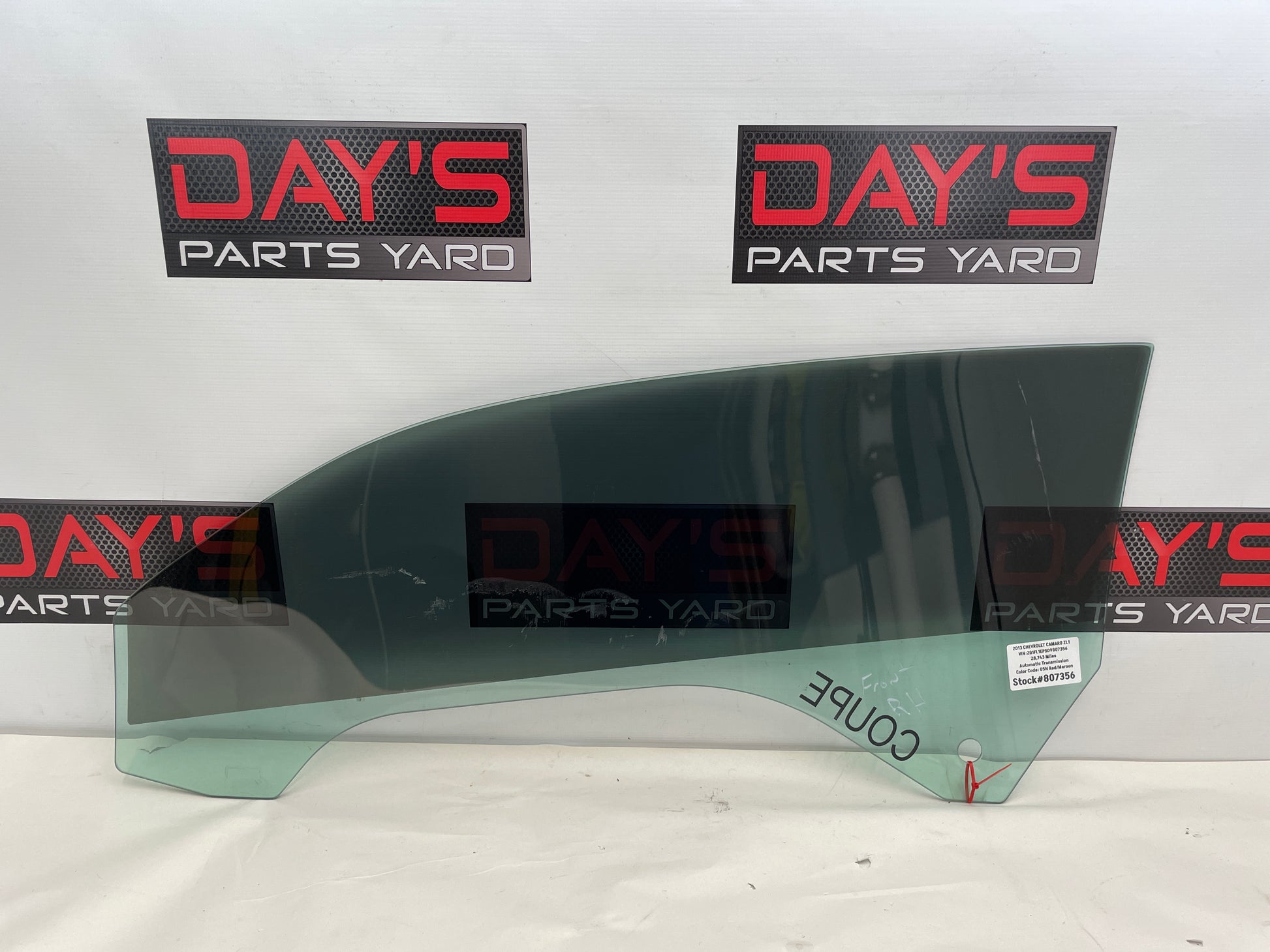 2013 Chevy Camaro ZL1 Front RH Passenger Door Window Glass OEM - Day's Parts Yard