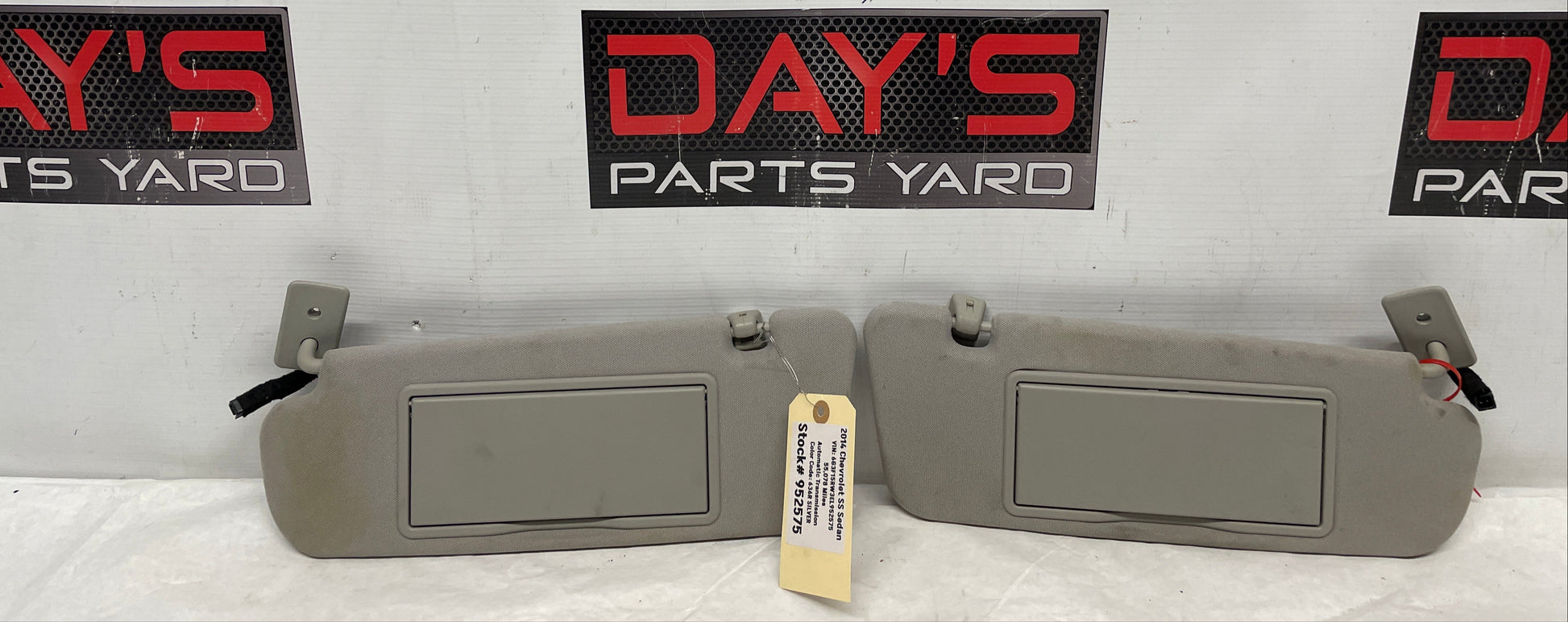 2014 Chevy SS Sedan RH & LH Sun Visor Sunvisor Shade Set w/ Clips OEM - Day's Parts Yard