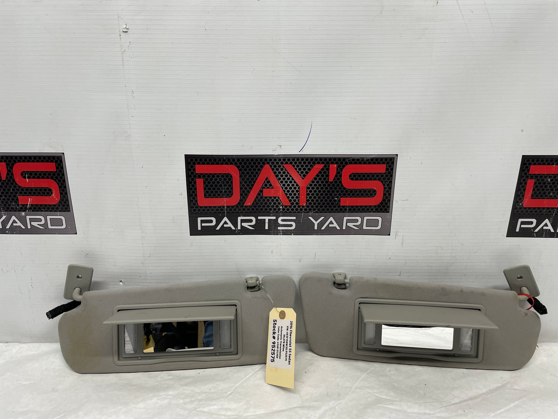 2014 Chevy SS Sedan RH & LH Sun Visor Sunvisor Shade Set w/ Clips OEM - Day's Parts Yard