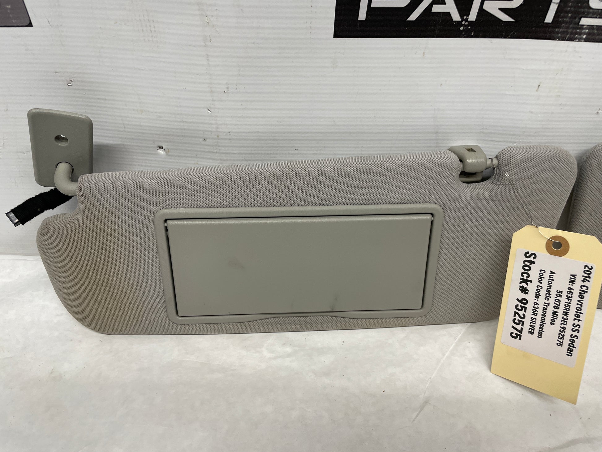 2014 Chevy SS Sedan RH & LH Sun Visor Sunvisor Shade Set w/ Clips OEM - Day's Parts Yard