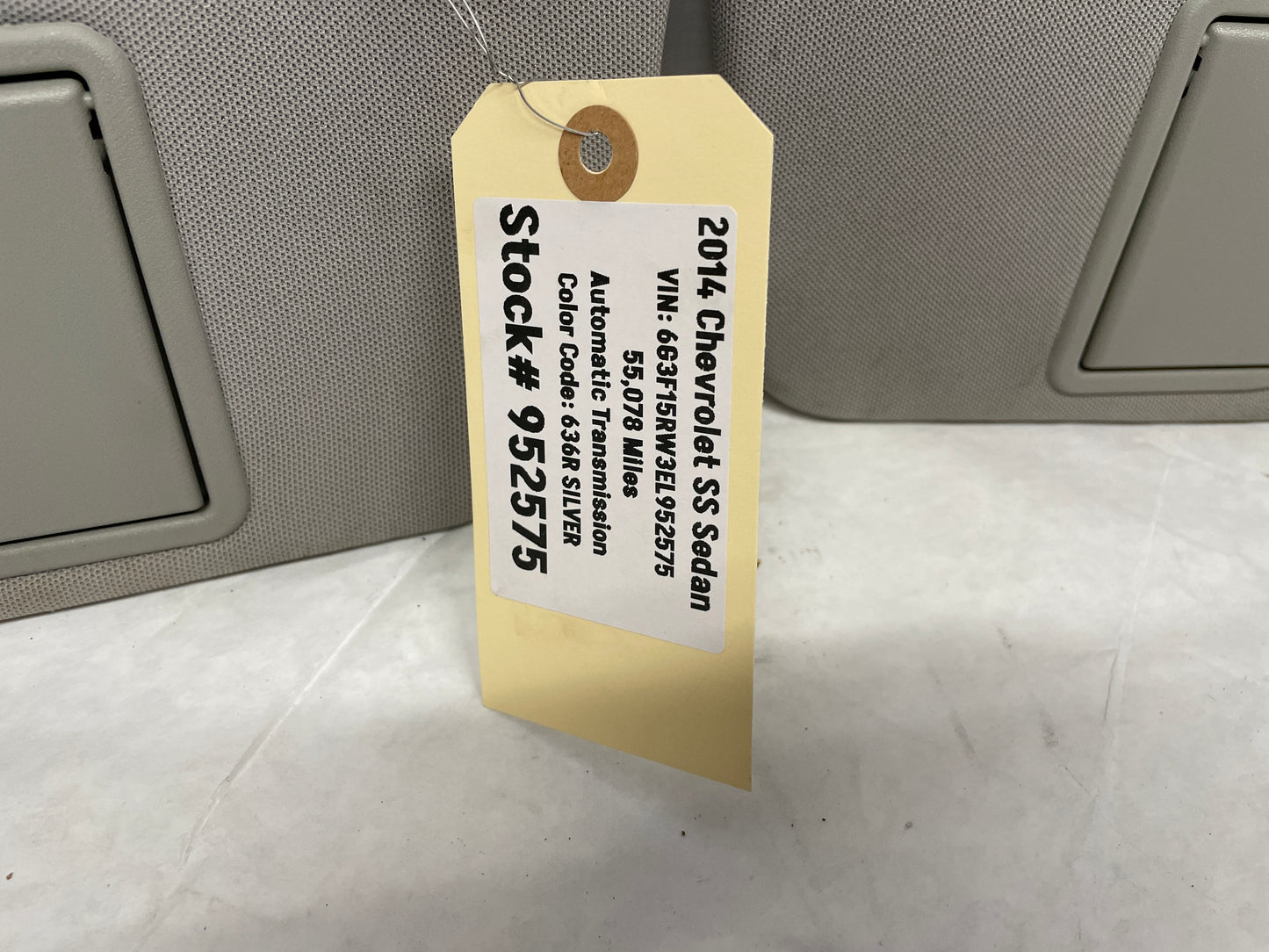 2014 Chevy SS Sedan RH & LH Sun Visor Sunvisor Shade Set w/ Clips OEM - Day's Parts Yard