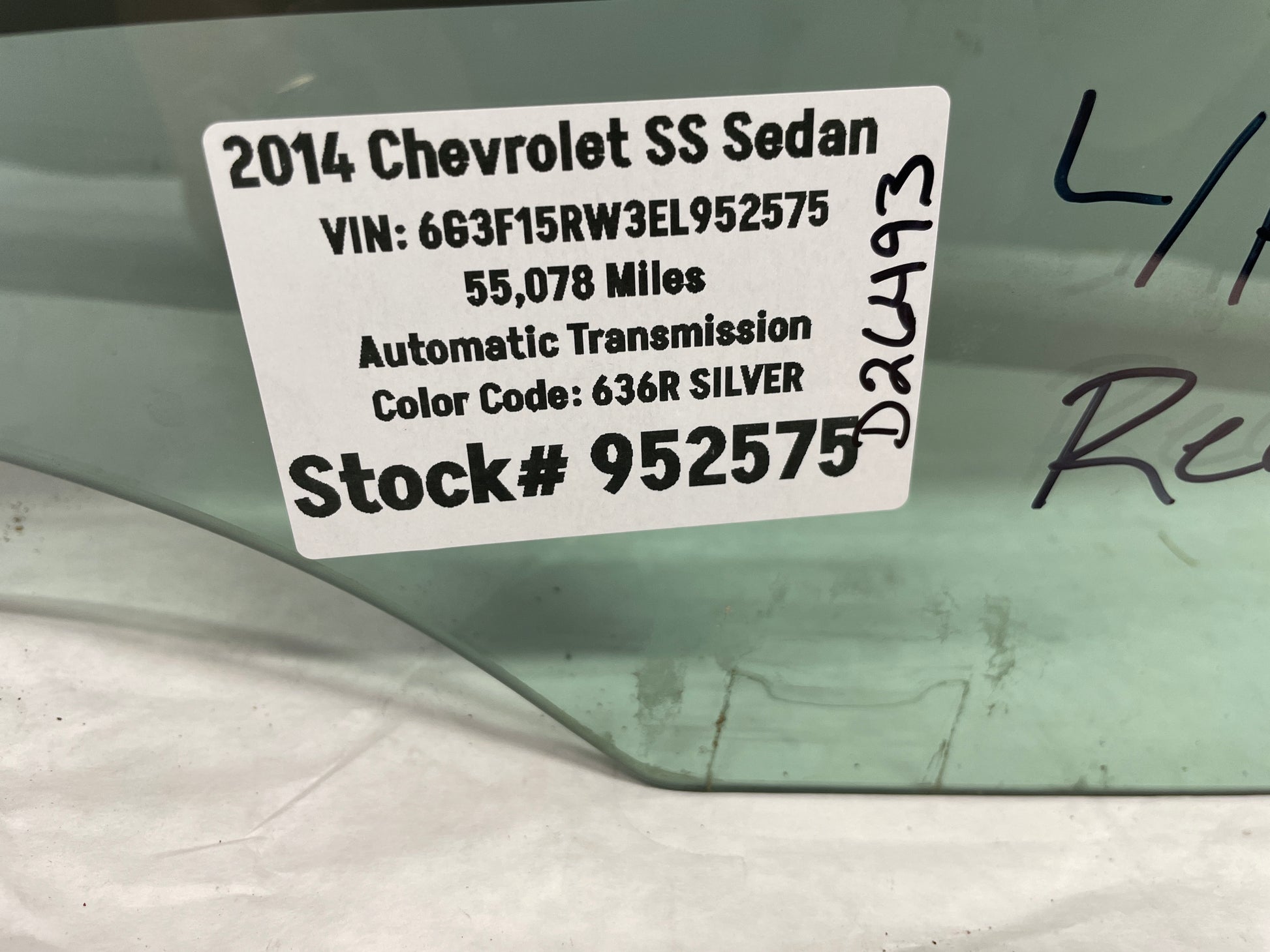 2014 Chevy SS Sedan LH Driver Rear Door Window Glass OEM - Day's Parts Yard