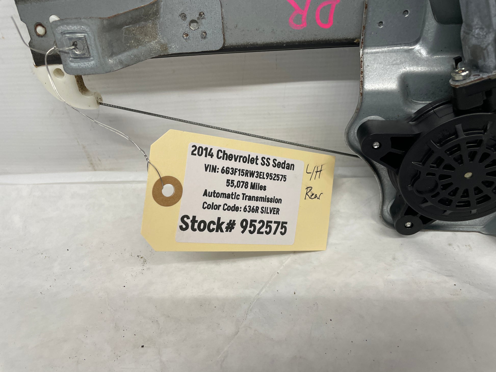 2014 Chevy SS Sedan LH Driver Rear Window Regulator w/ Motor OEM - Day's Parts Yard