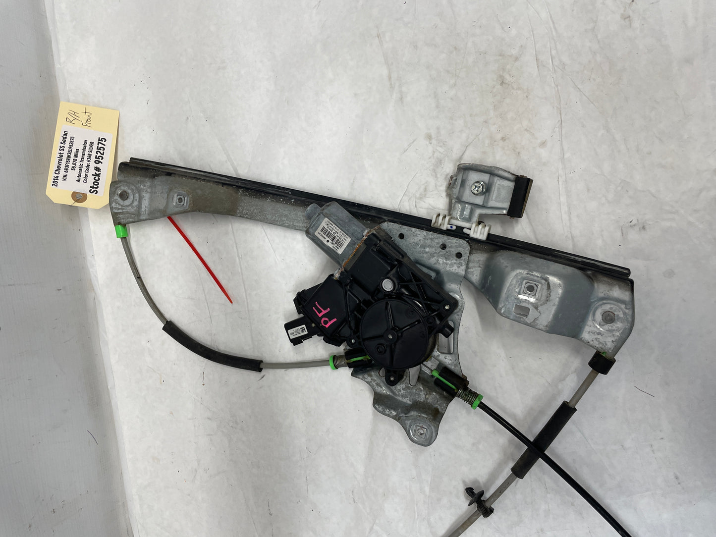 2014 Chevy SS Sedan RH Passenger Front Window Regulator Motor OEM - Day's Parts Yard