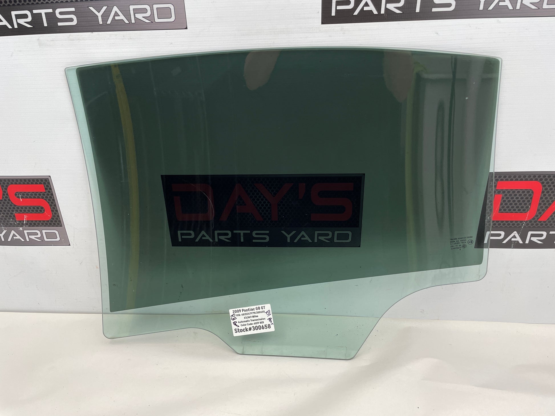 2009 Pontiac G8 GT Rear RH Passenger Door Window Glass OEM - Day's Parts Yard