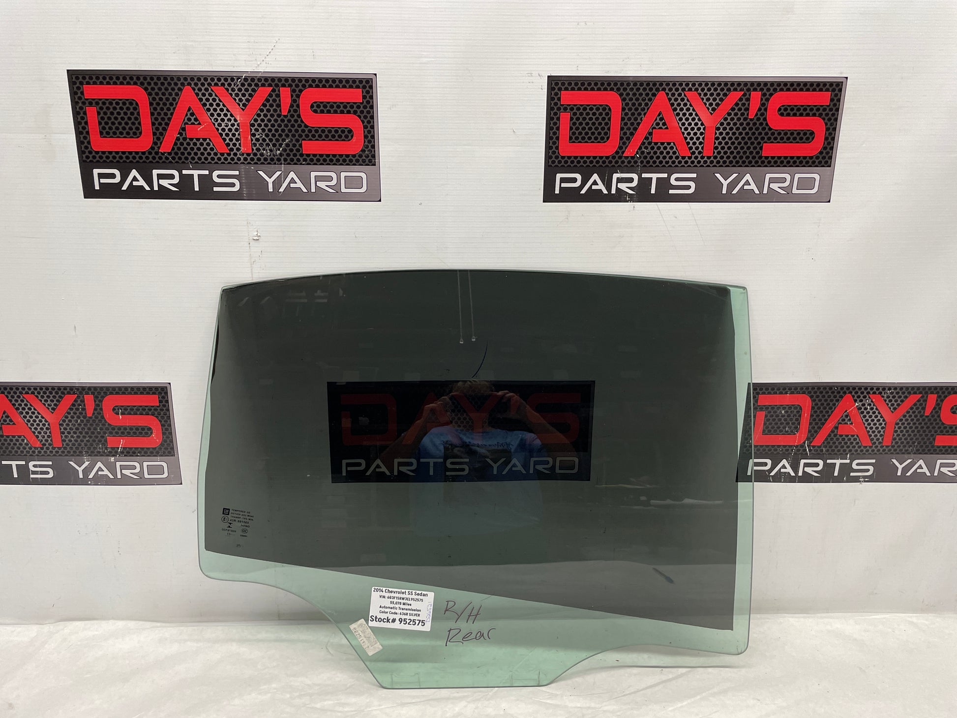 2014 Chevy SS RH Passenger Rear Door Window Glass OEM - Day's Parts Yard