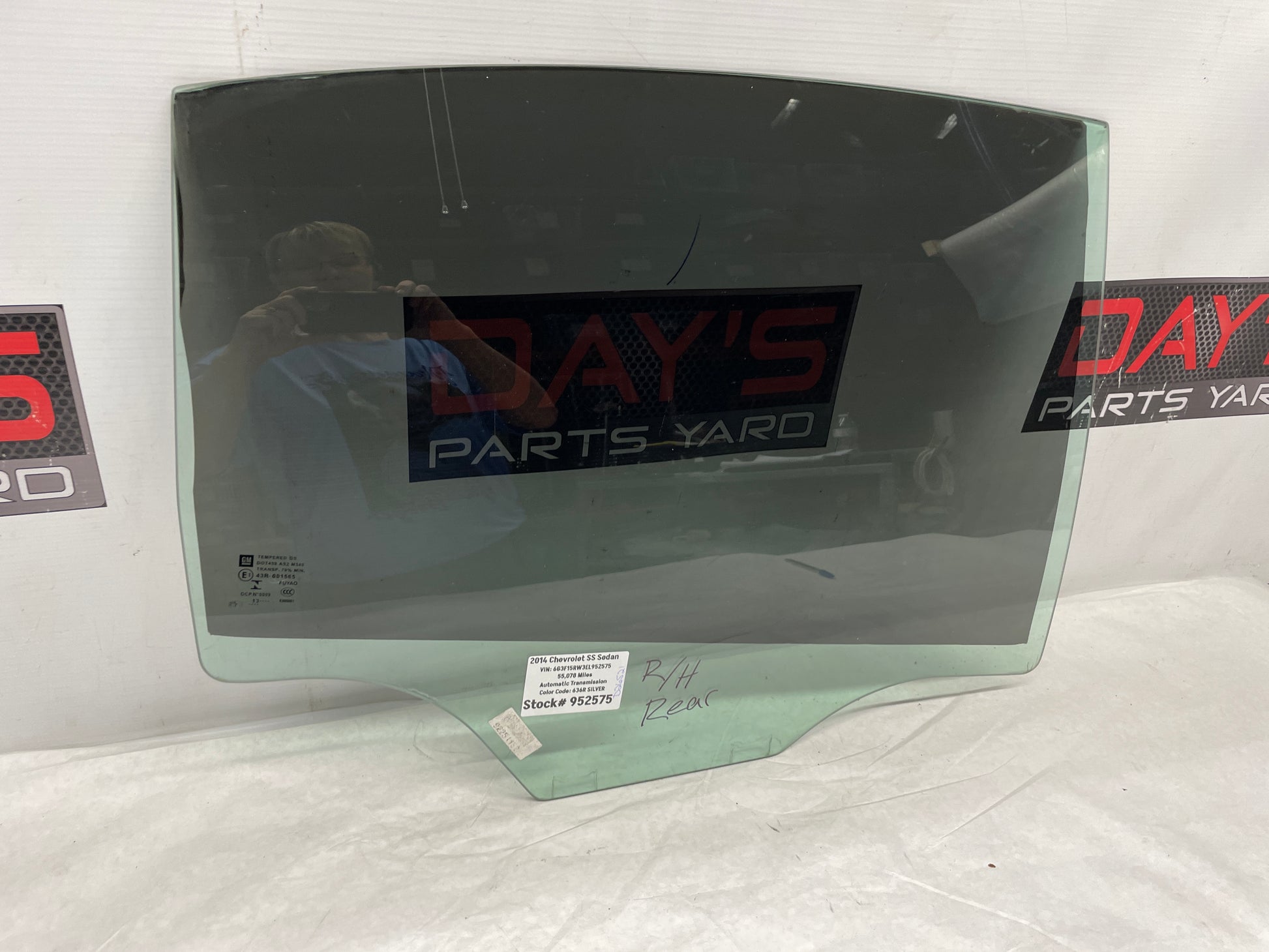2014 Chevy SS RH Passenger Rear Door Window Glass OEM - Day's Parts Yard