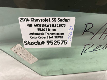 2014 Chevy SS RH Passenger Rear Door Window Glass OEM - Day's Parts Yard