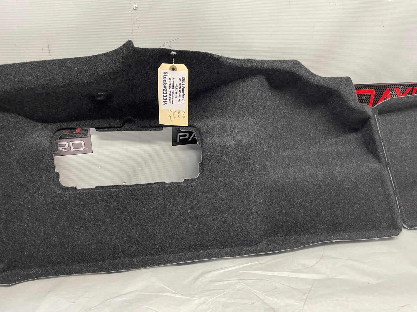 2009 Pontiac G8 GT LH Driver Quarter Liner Truck Cargo Felt Carpet OEM - Day's Parts Yard
