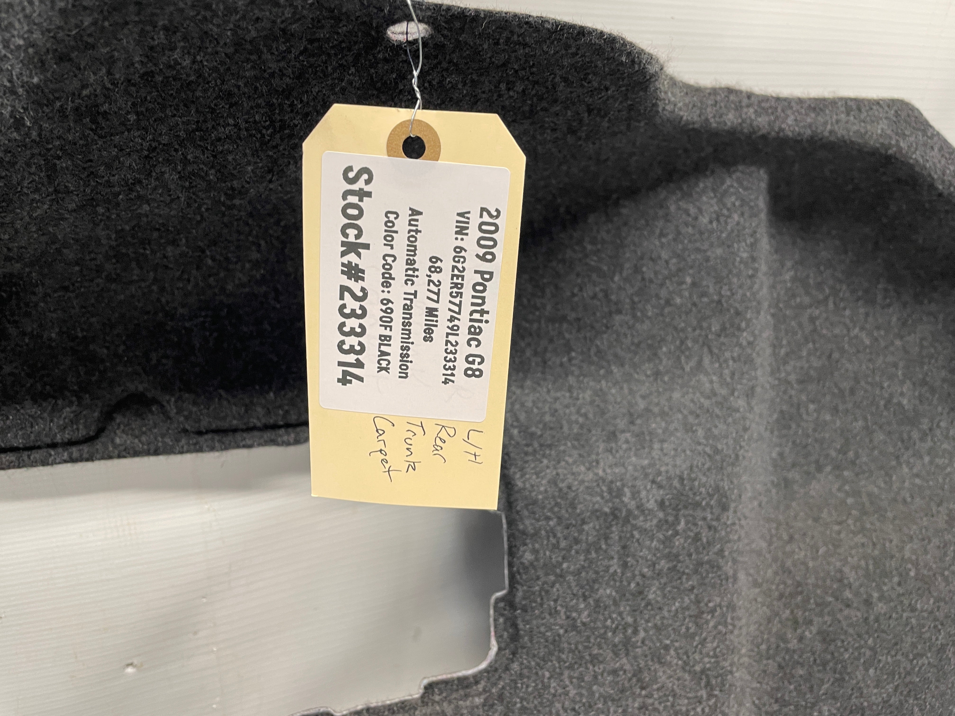 2009 Pontiac G8 GT LH Driver Interior Trunk Quarter Side Carpet