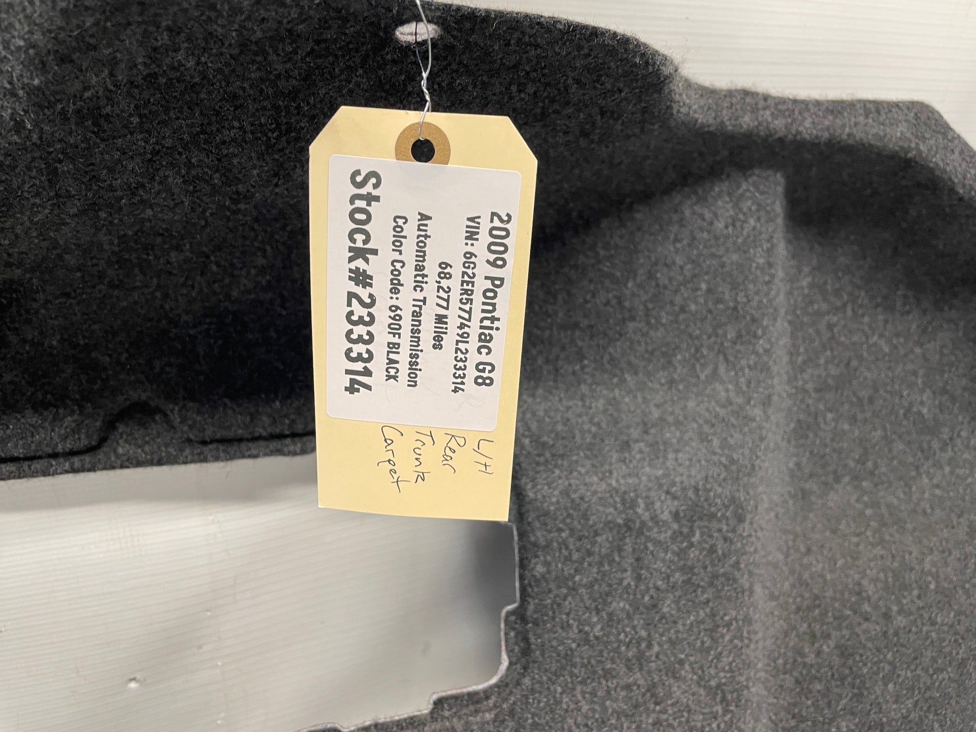 2009 Pontiac G8 GT LH Driver Quarter Liner Truck Cargo Felt Carpet OEM - Day's Parts Yard