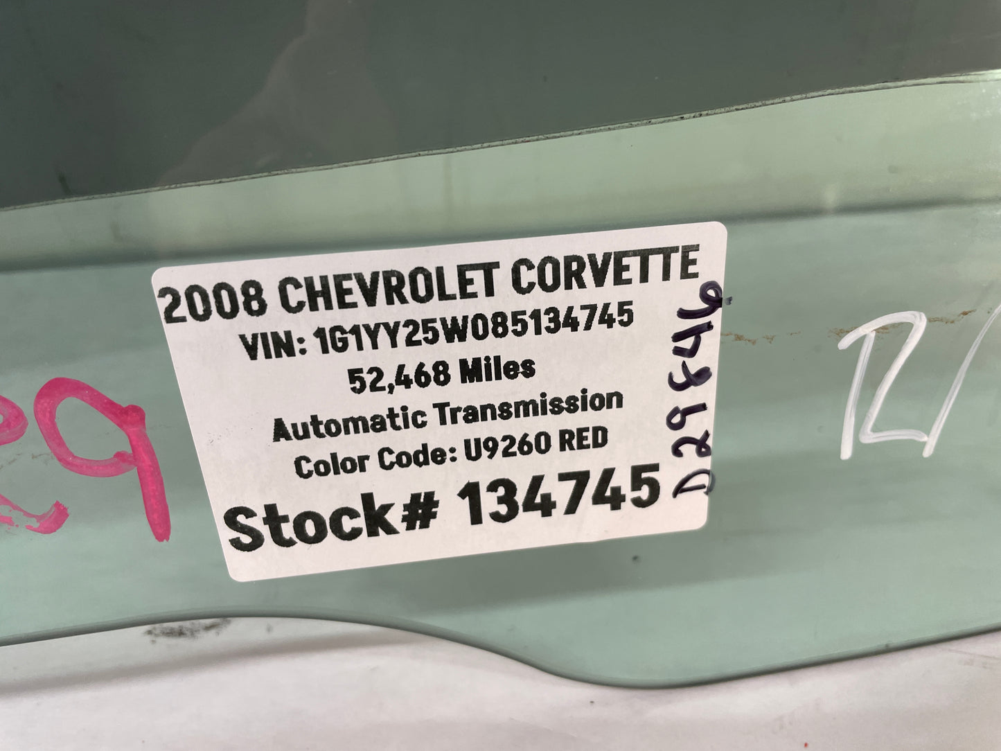 2008 Chevy C6 Corvette RH Passenger Front Door Window Glass OEM