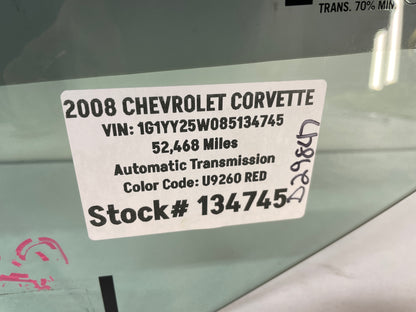 2008 Chevy C6 Corvette LH Driver Front Door Window Glass OEM
