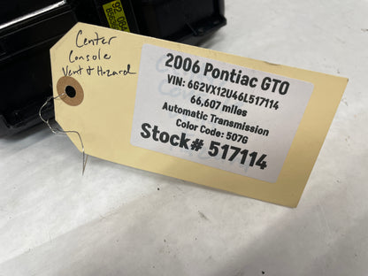 2006 Pontiac GTO Center Dash HVAC Duct Vent w/ Hazard Button Switch OEM