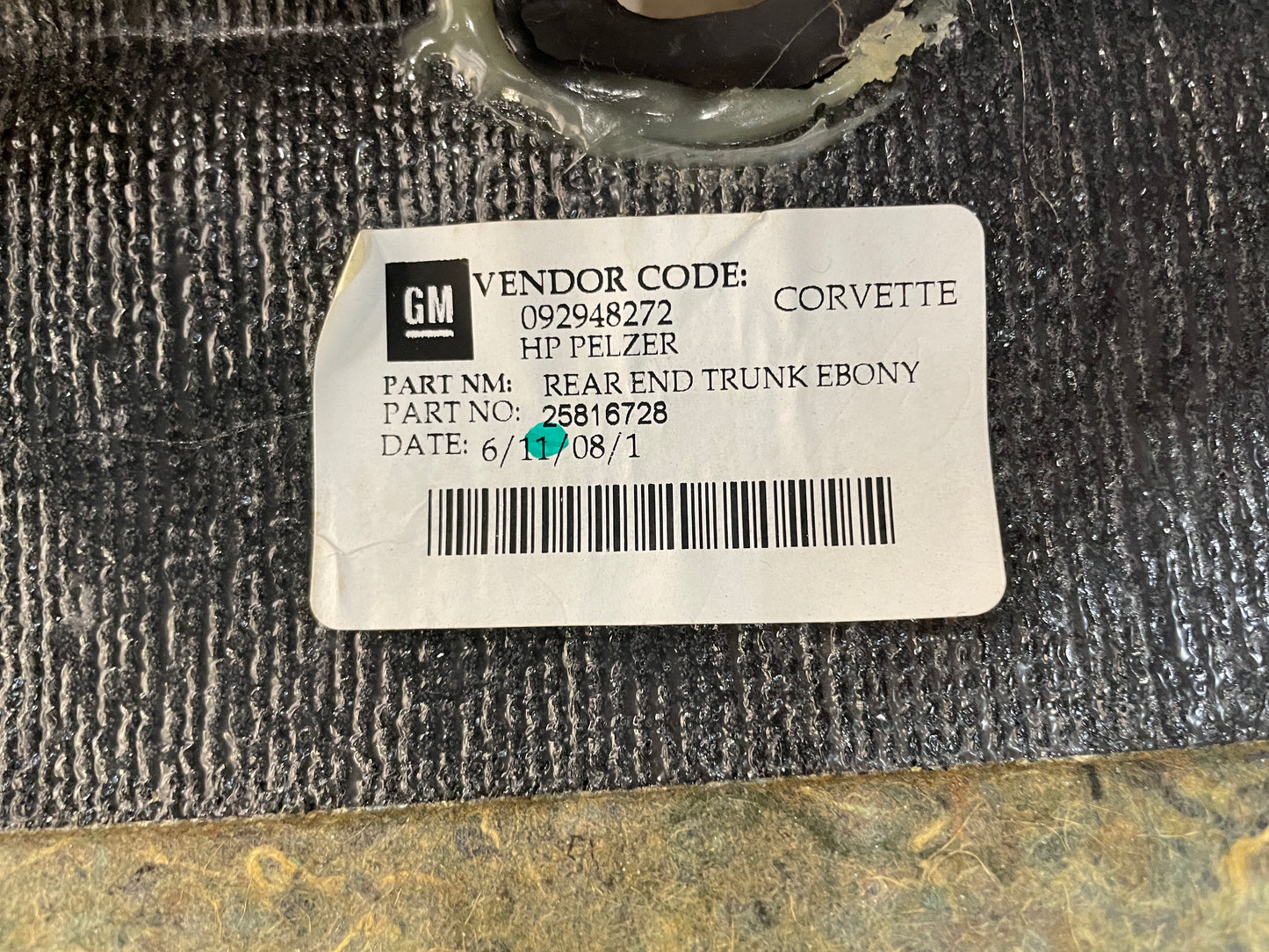 2008 Chevy C6 Corvette Rear Cargo Trunk Carpet OEM