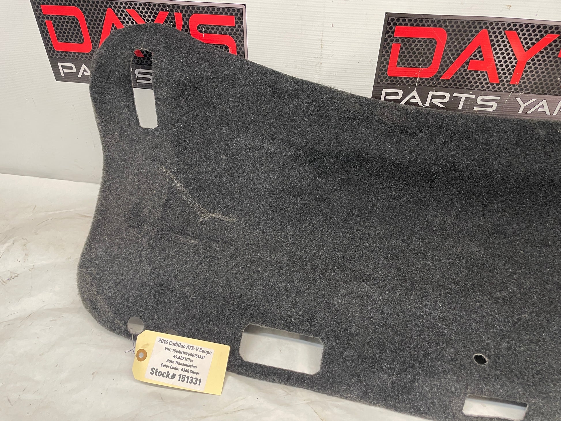 2016 Cadillac ATS-V Coupe Trunk Deck Lid Inner Compartment Carpet Liner Panel OEM - Day's Parts Yard