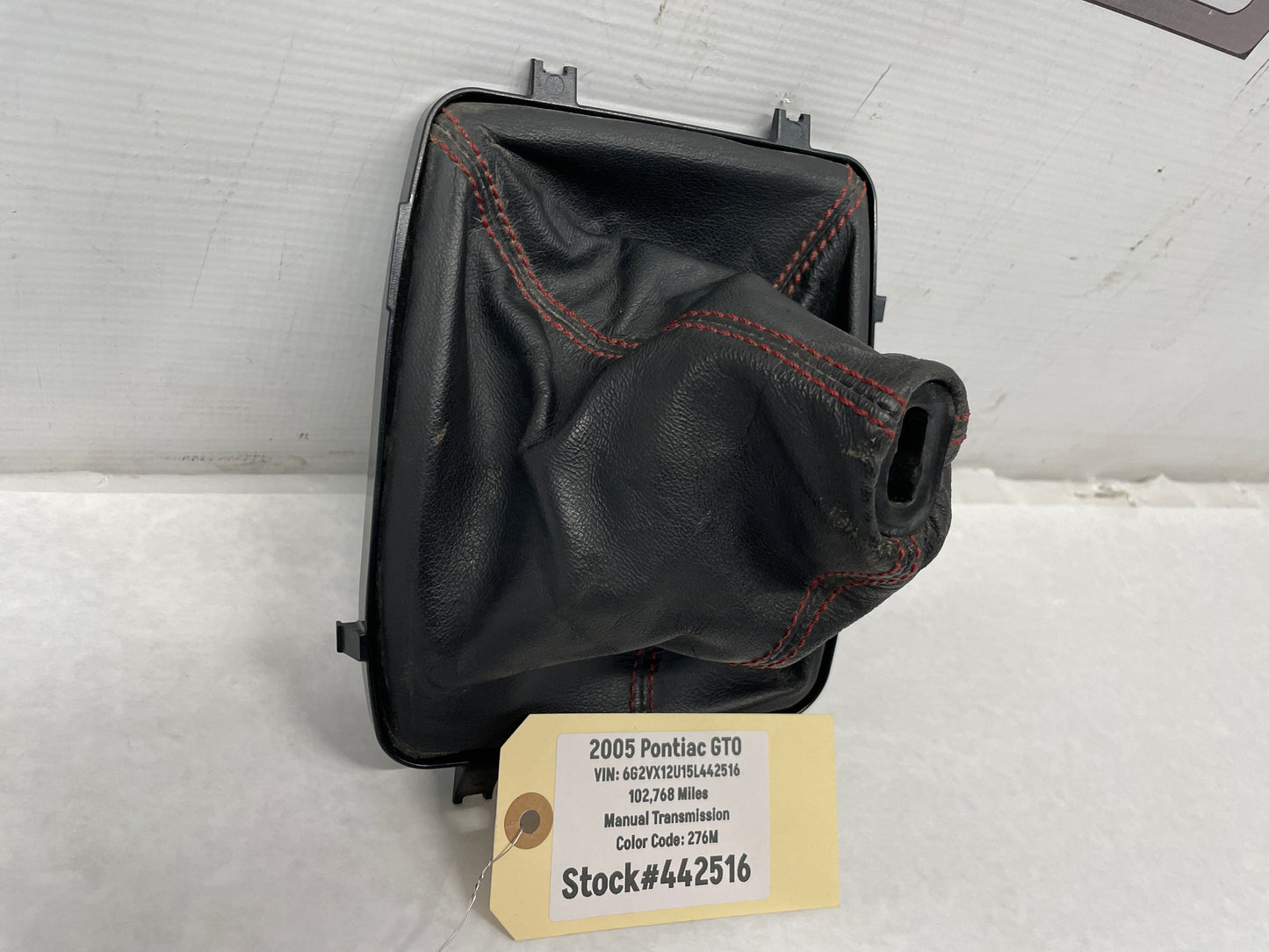 2005 Pontiac GTO Black Leather Shifter Boot Red Stitching OEM - Day's Parts Yard