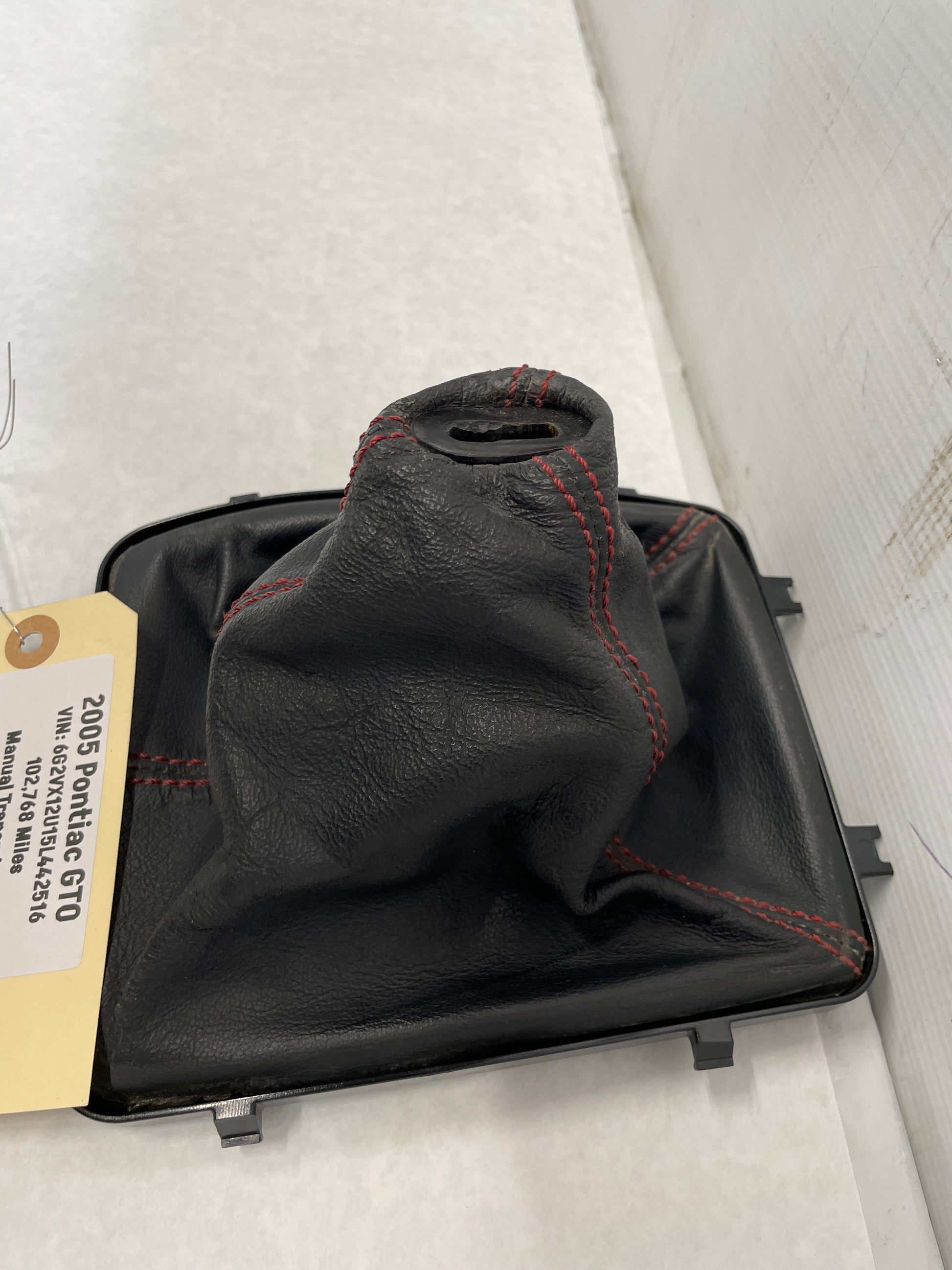 2005 Pontiac GTO Black Leather Shifter Boot Red Stitching OEM - Day's Parts Yard