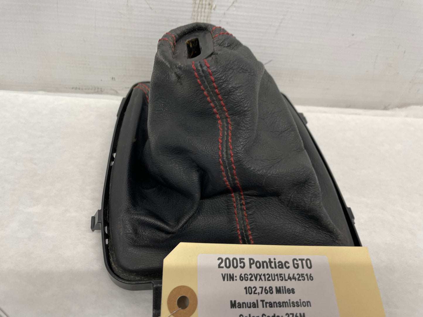 2005 Pontiac GTO Black Leather Shifter Boot Red Stitching OEM - Day's Parts Yard