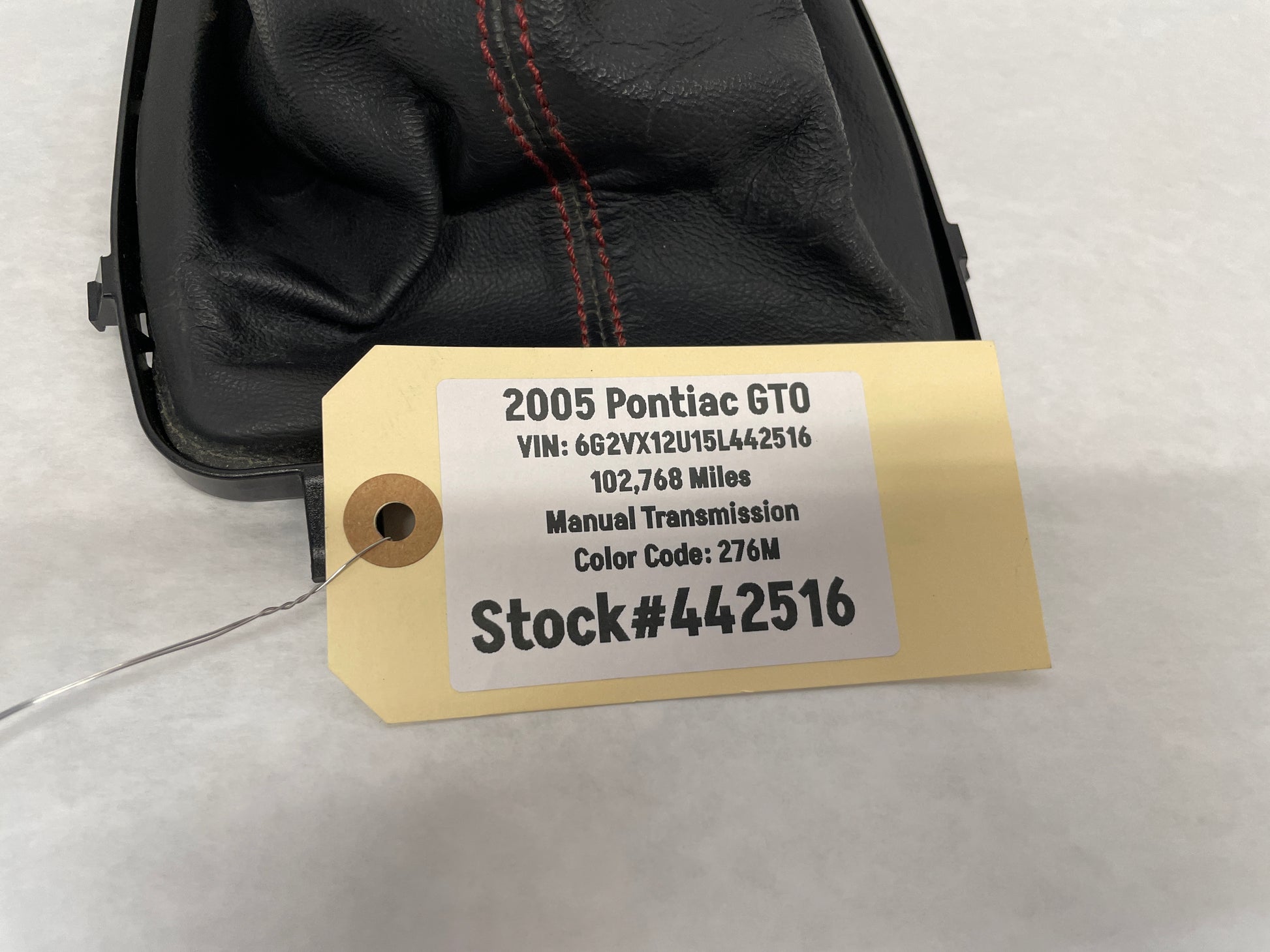 2005 Pontiac GTO Black Leather Shifter Boot Red Stitching OEM - Day's Parts Yard