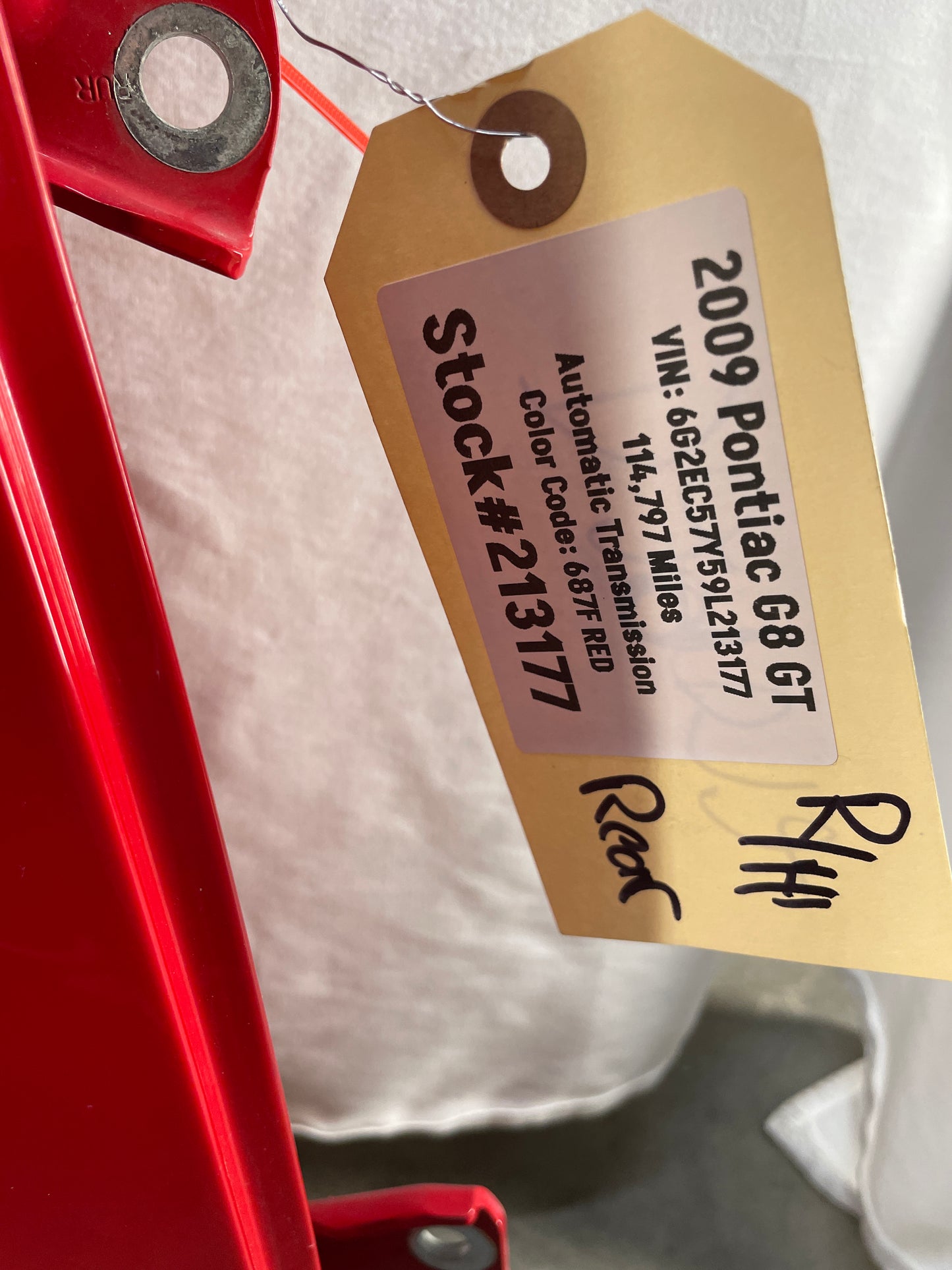 2009 Pontiac G8 GT RH Passenger Rear Exterior Door Red OEM