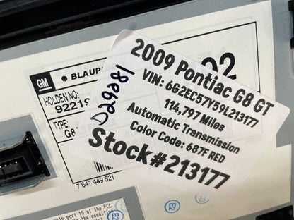 2009 Pontiac G8 GT Blaupunkt AM FM Radio CD Player Climate Control Face Plate OEM