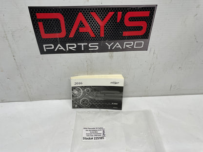 2016 Chevy SS Sedan Owners Manual Book Booklet OEM - Day's Parts Yard
