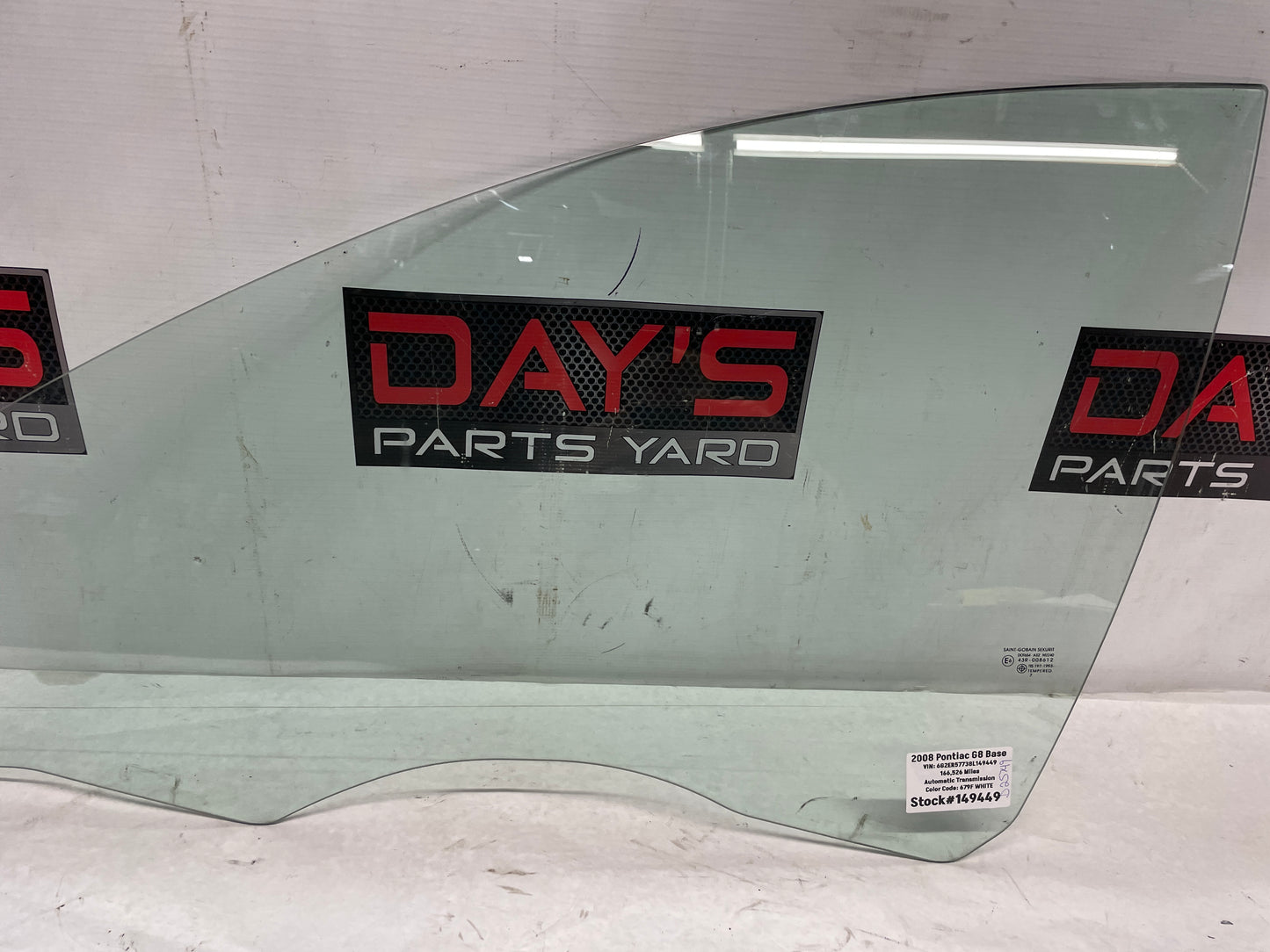 2008 Pontiac G8 Base LH Driver Front Door Window Glass OEM - Day's Parts Yard