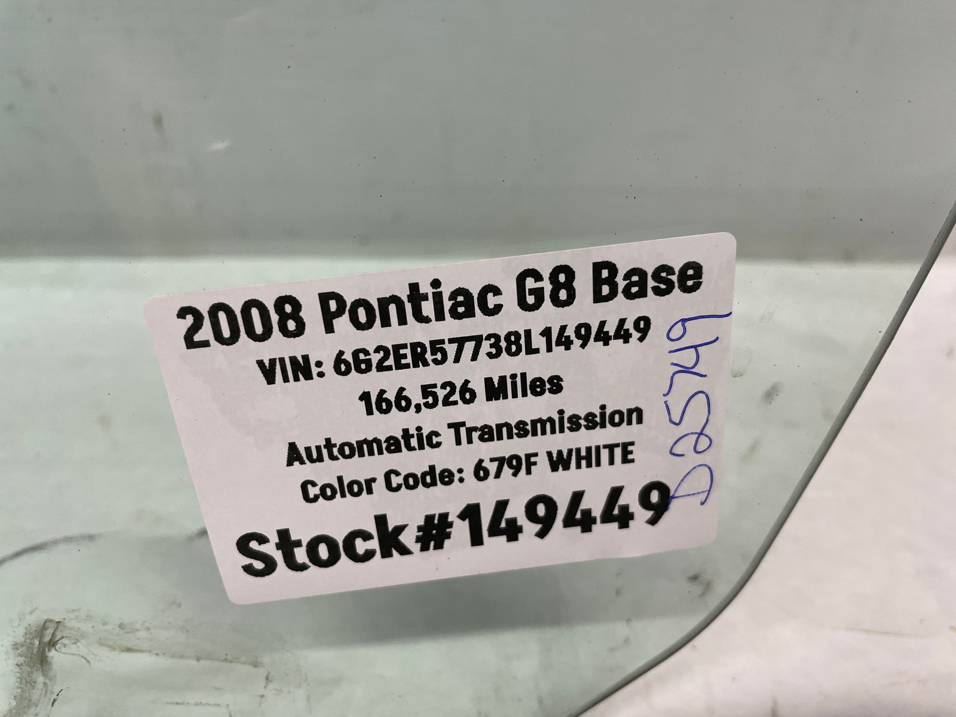 2008 Pontiac G8 Base LH Driver Front Door Window Glass OEM - Day's Parts Yard