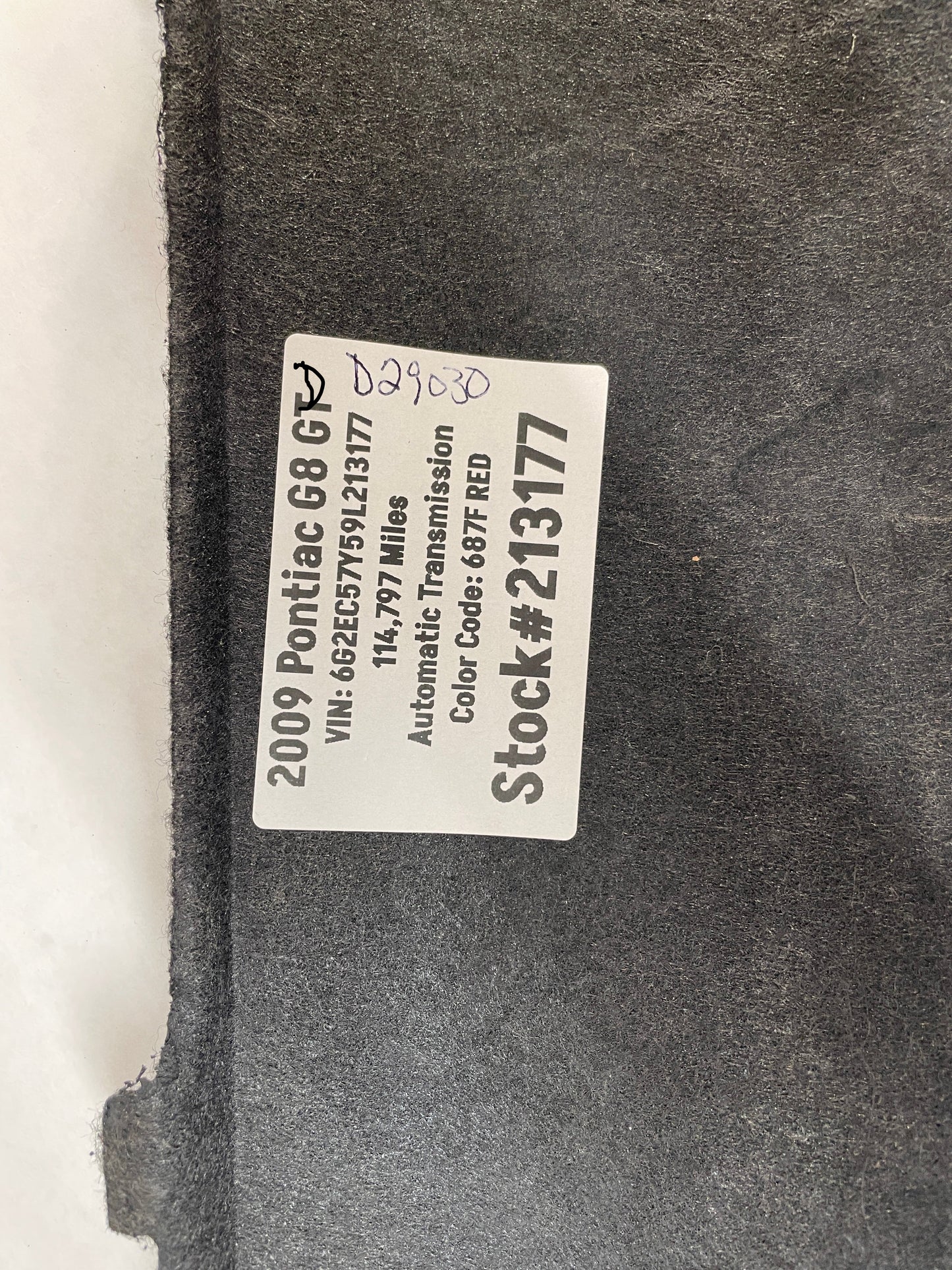 2009 Pontiac G8 GT Battery Stowage Access Hole Door Carpet Felt Trim Cover OEM