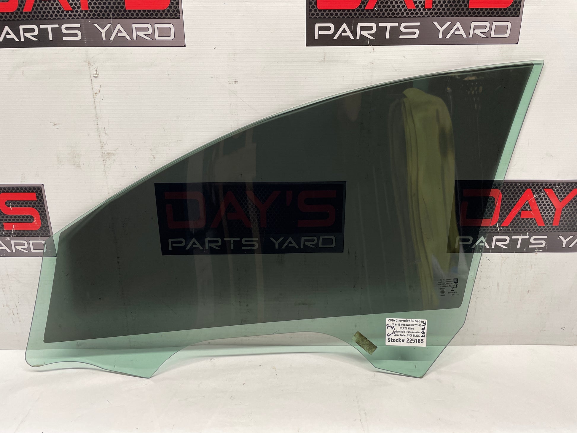 2016 Chevy SS Sedan RH Passenger Front Door Window Glass OEM - Day's Parts Yard