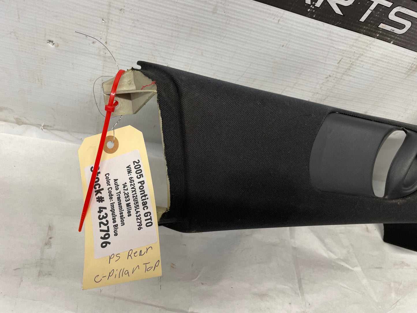 2005 Pontiac GTO RH Passenger Interior Upper Center B Pillar Seat Belt Trim Panel OEM