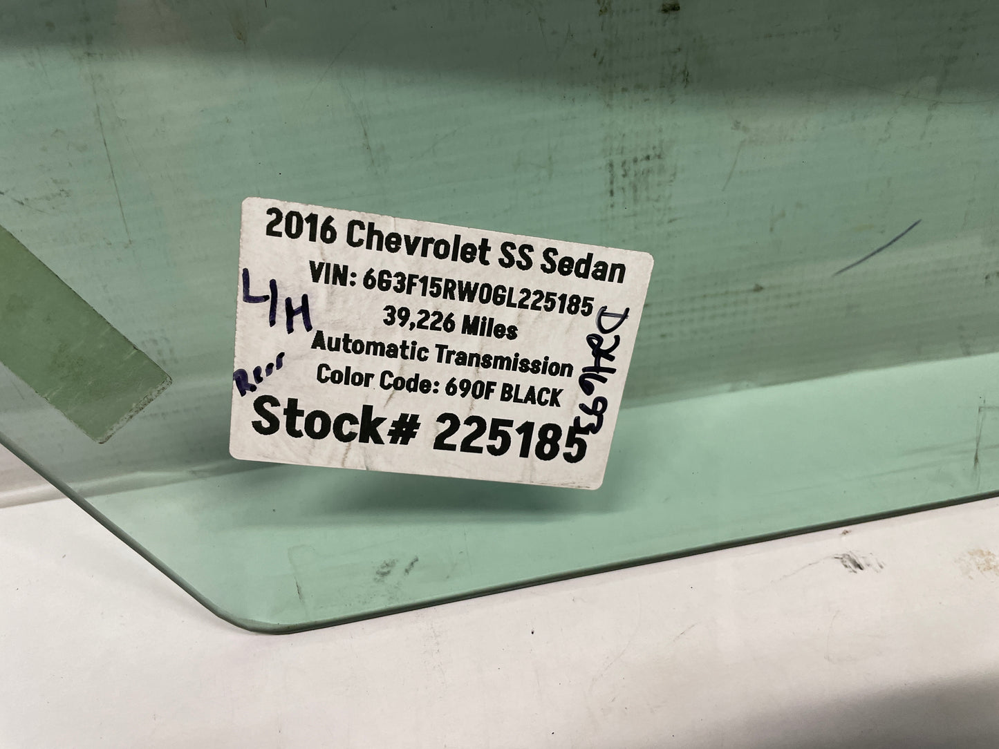 2016 Chevy SS Sedan LH Driver Rear Door Window Glass OEM - Day's Parts Yard