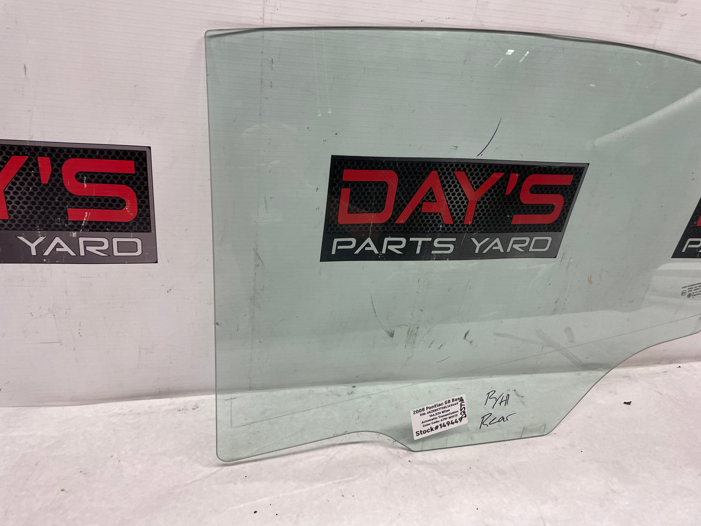 2008 Pontiac G8 Base RH Passenger Rear Door Window Glass OEM - Day's Parts Yard