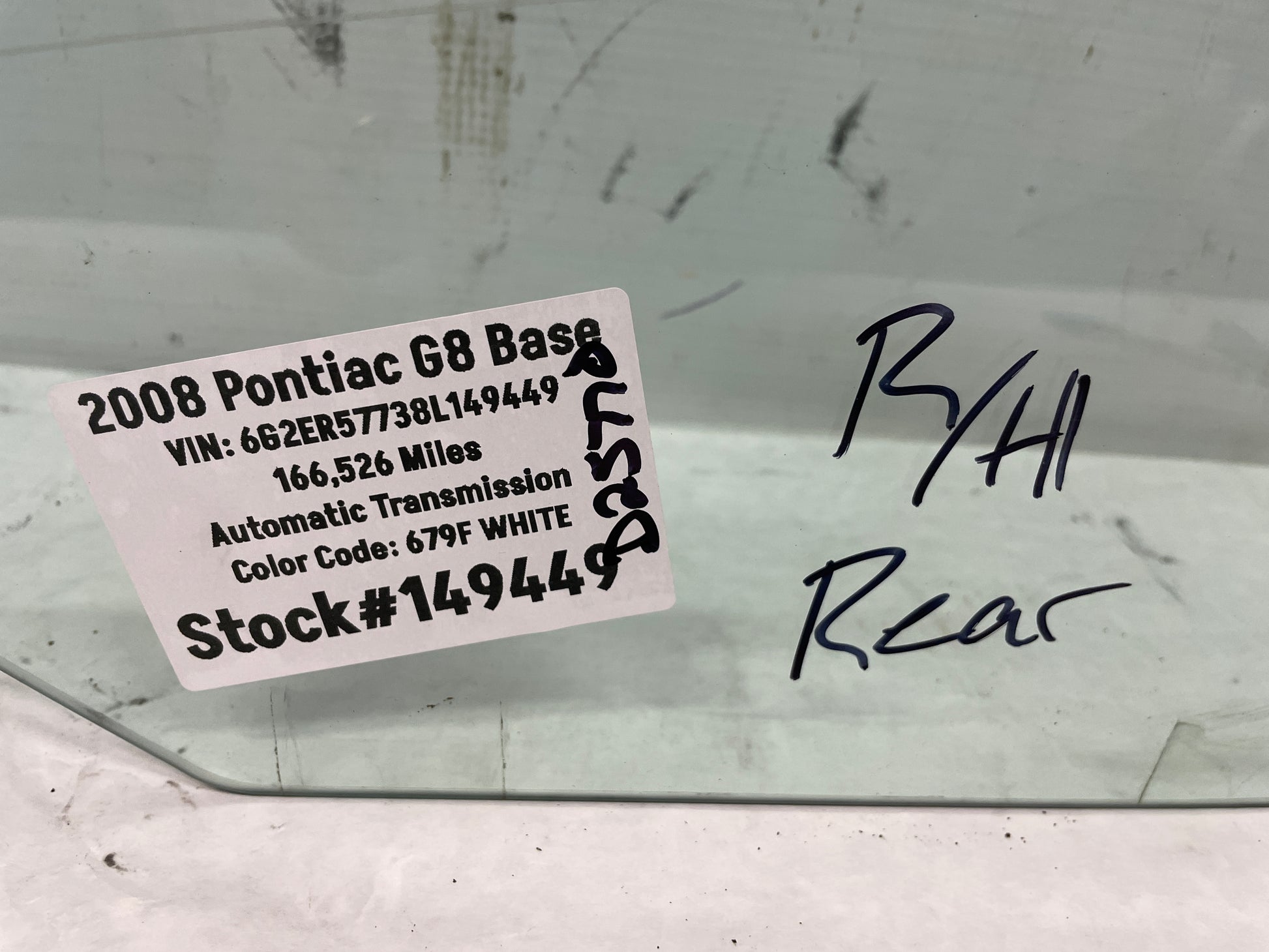 2008 Pontiac G8 Base RH Passenger Rear Door Window Glass OEM - Day's Parts Yard
