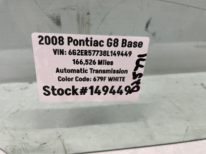 2008 Pontiac G8 Base LH Driver Rear Door Window Glass OEM - Day's Parts Yard