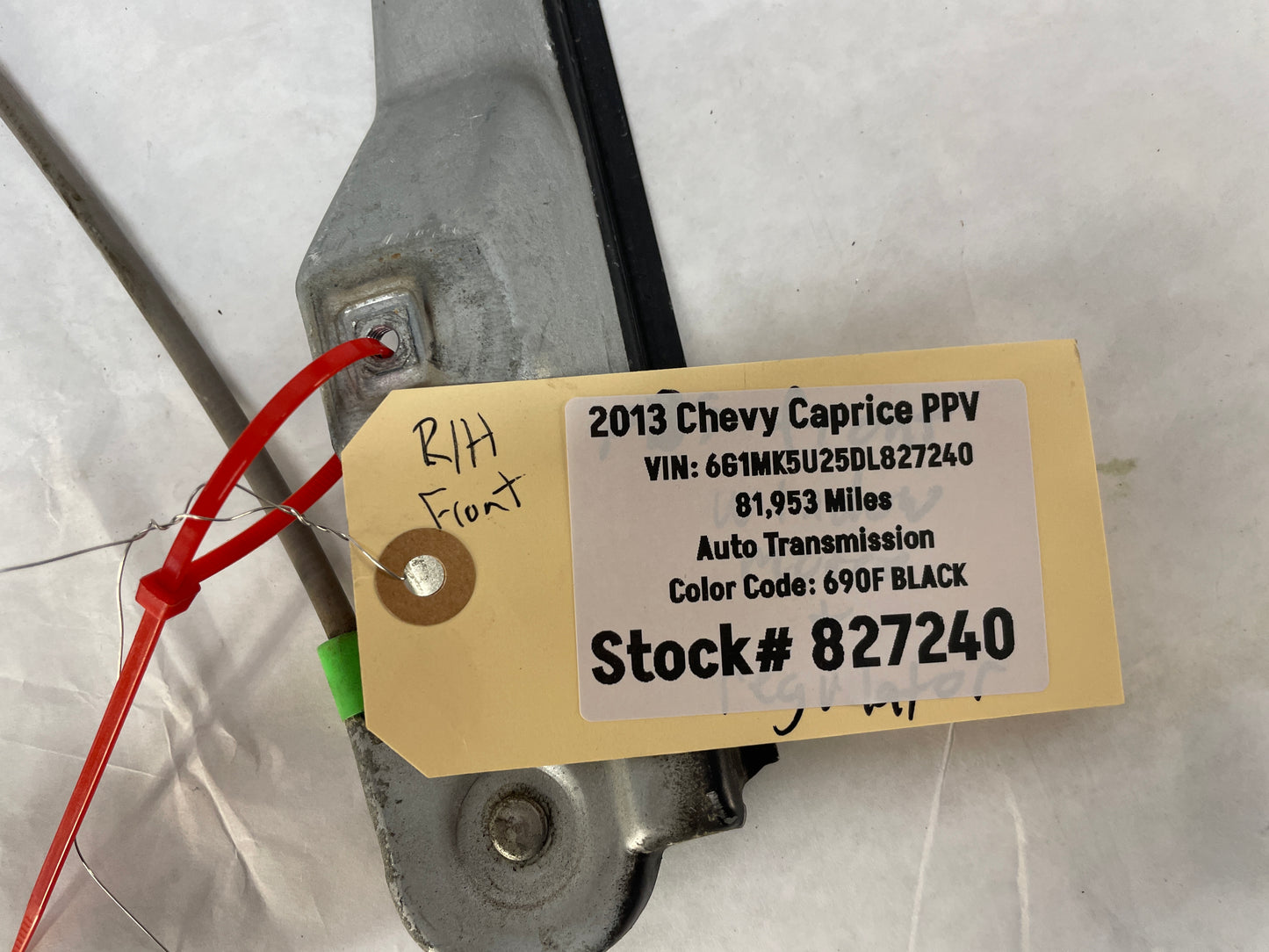 2013 Chevy Caprice PPV RH Passenger Front Window Regulator w/ Motor OEM