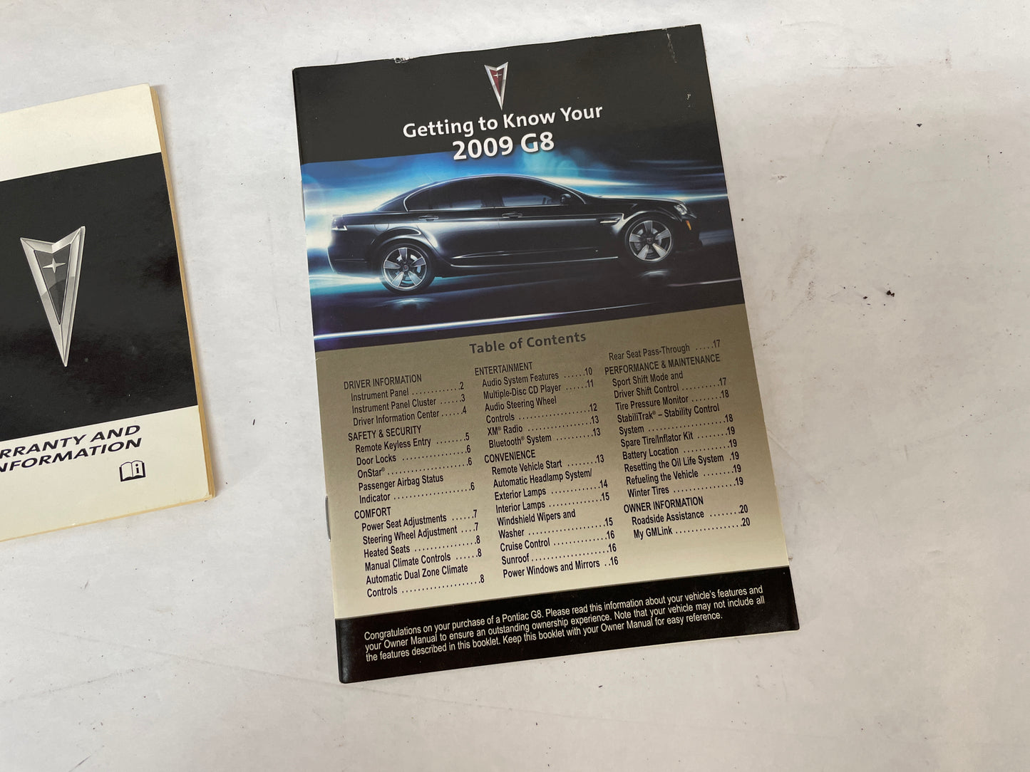 2009 Pontiac G8 GT Owners Manual Book Booklet OEM