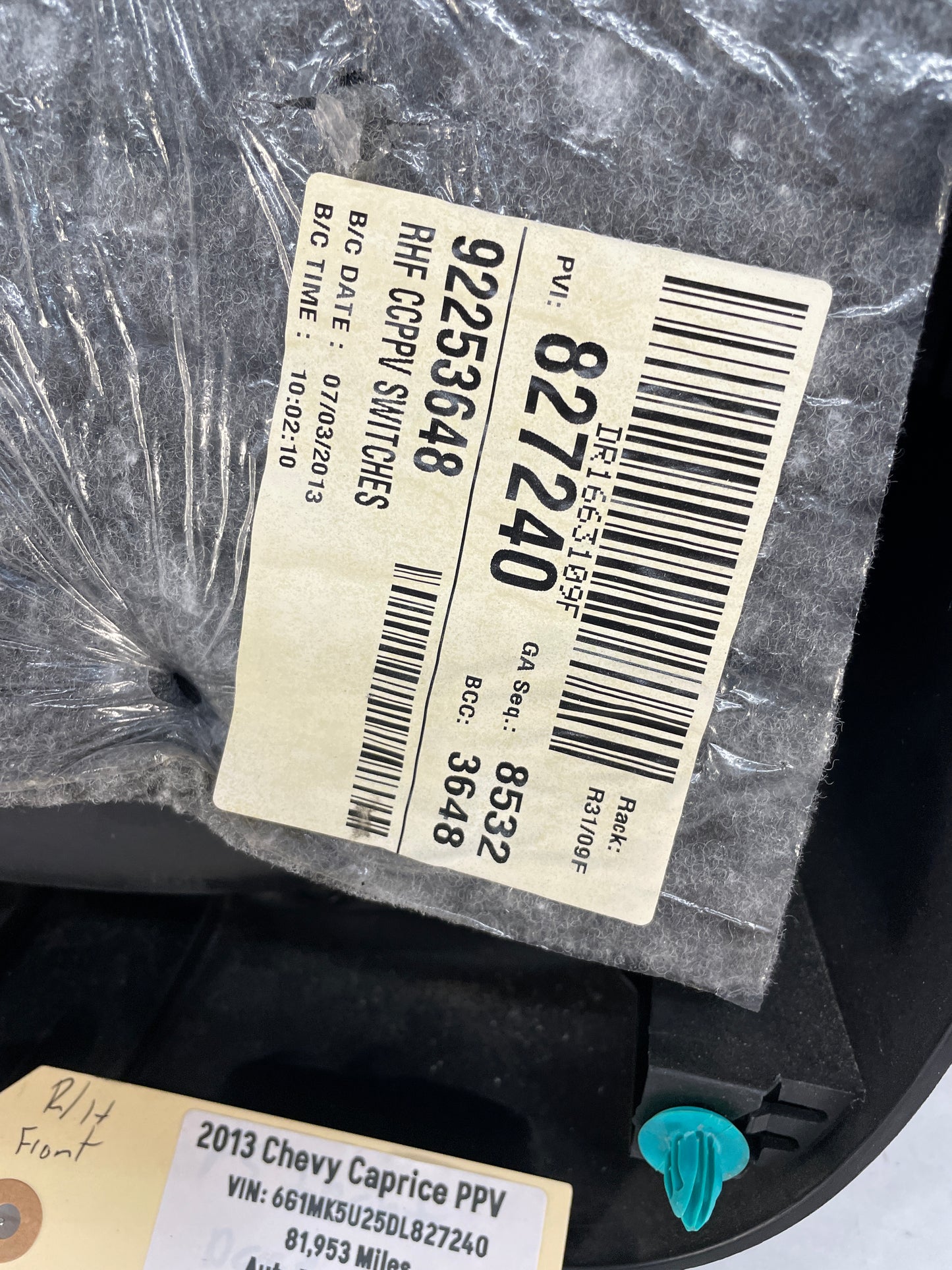 2013 Chevy Caprice PPV RH Passenger Interior Front Door Panel OEM