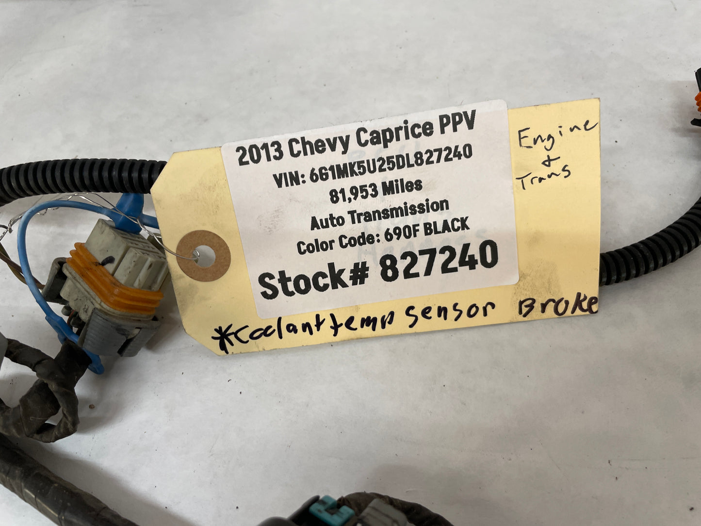 2013 Chevy Caprice PPV Engine Automatic Transmission Wire Wiring Harness OEM