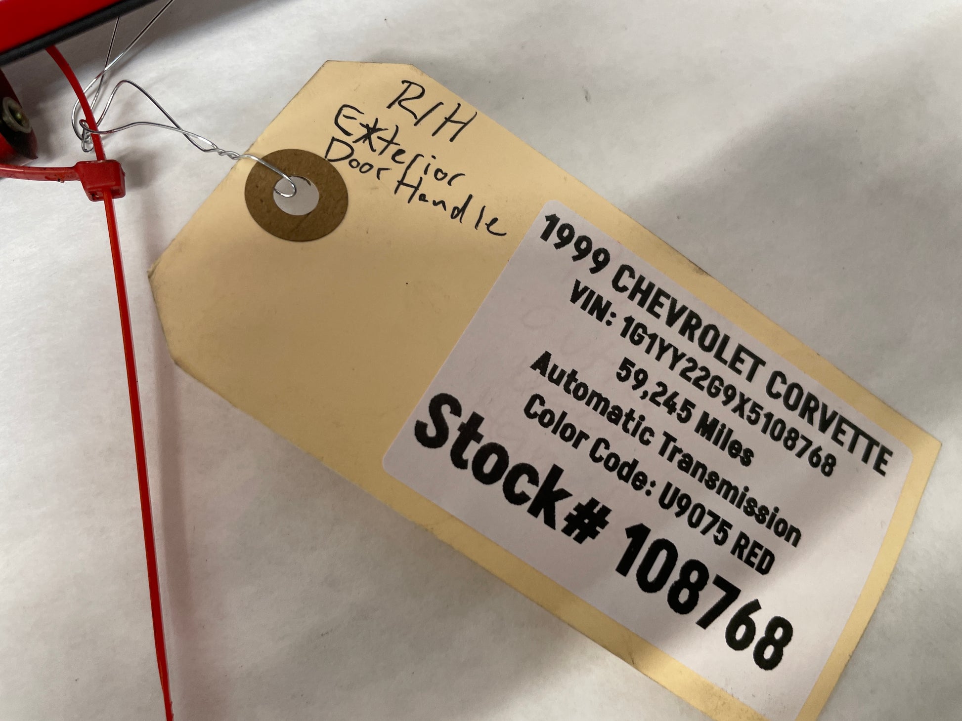 1999 Chevy C5 Corvette RH Passenger Exterior Door Handle Red OEM - Day's Parts Yard