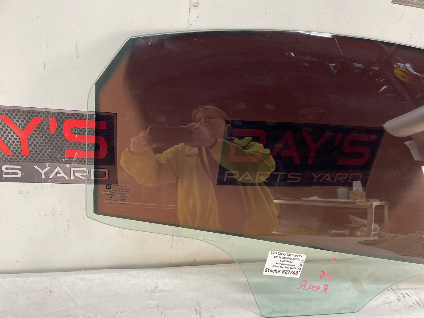 2013 Chevy Caprice PPV RH Passenger Rear Door Window Glass OEM