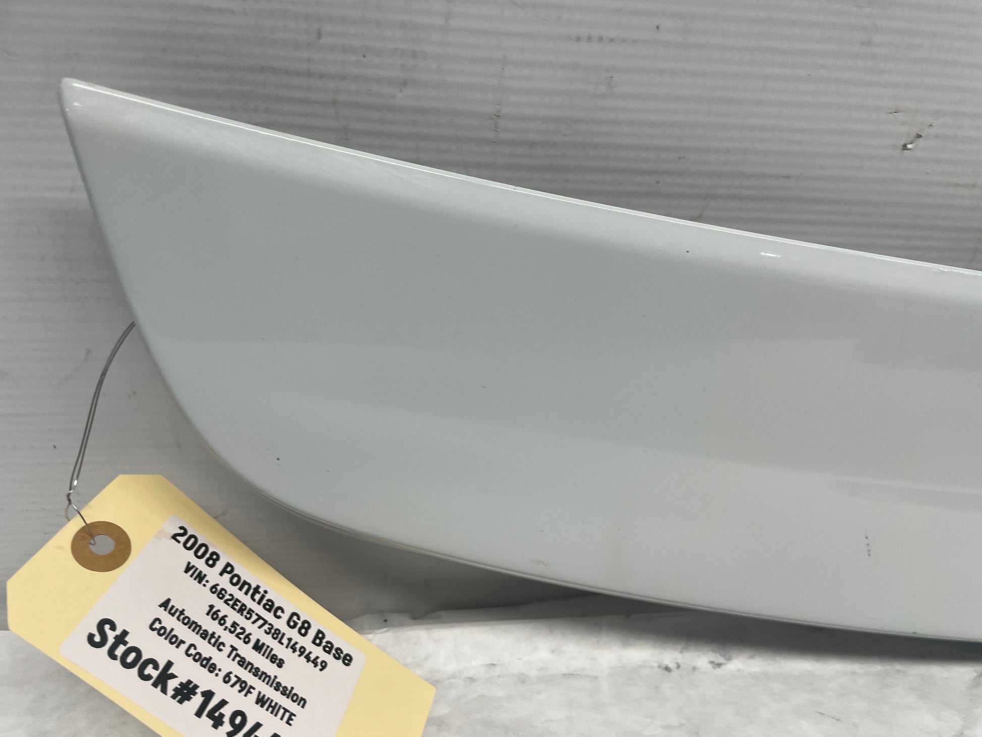 2008 Pontiac G8 Base Trunk Deck Lid Spoiler Wing OEM White - Day's Parts Yard