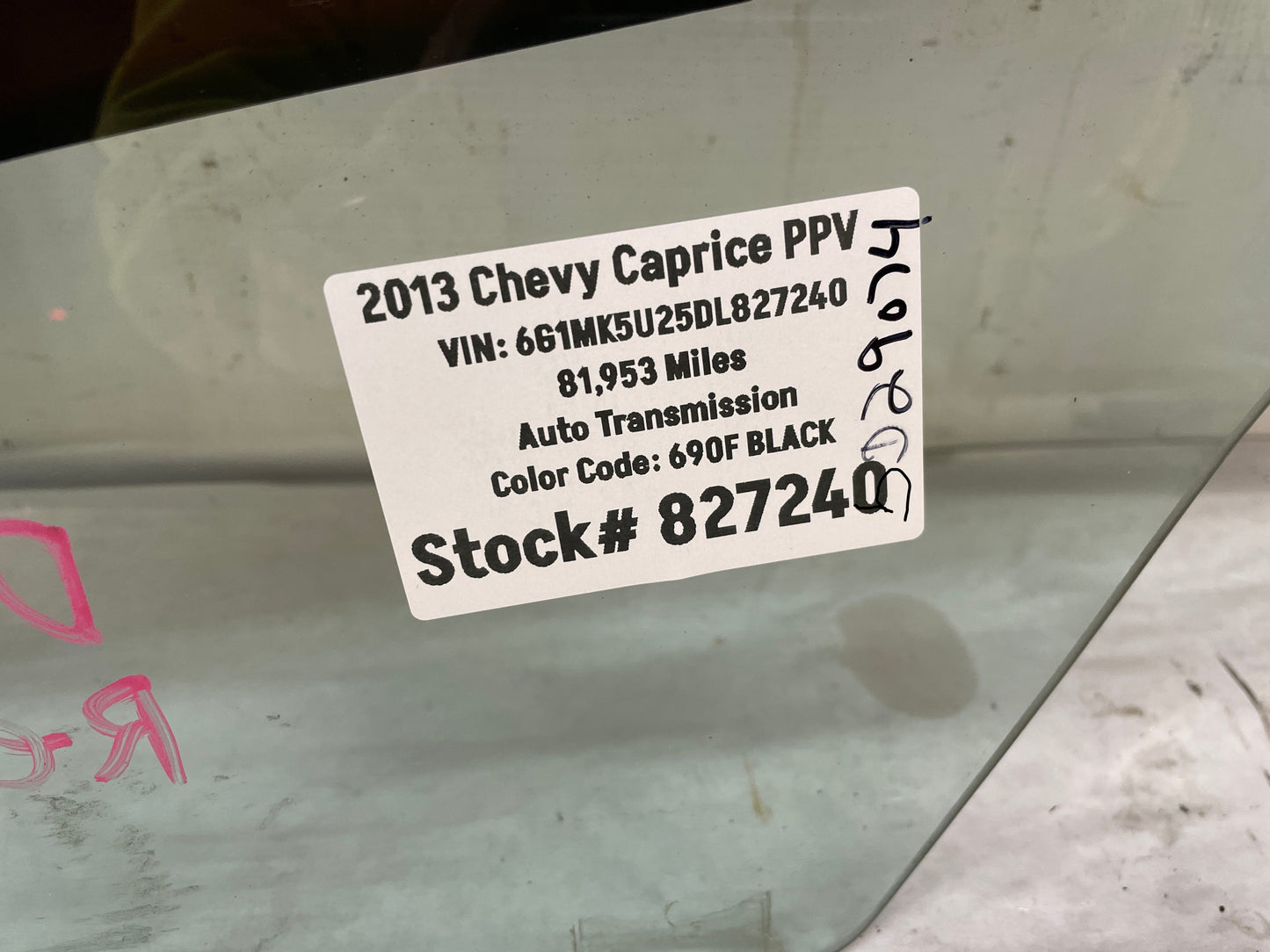 2013 Chevy Caprice LH Driver Rear Door Window Glass OEM
